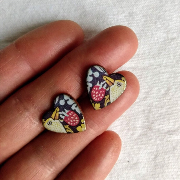 Stockwell Ceramics Strawberry Thief Heart Stud Earrings